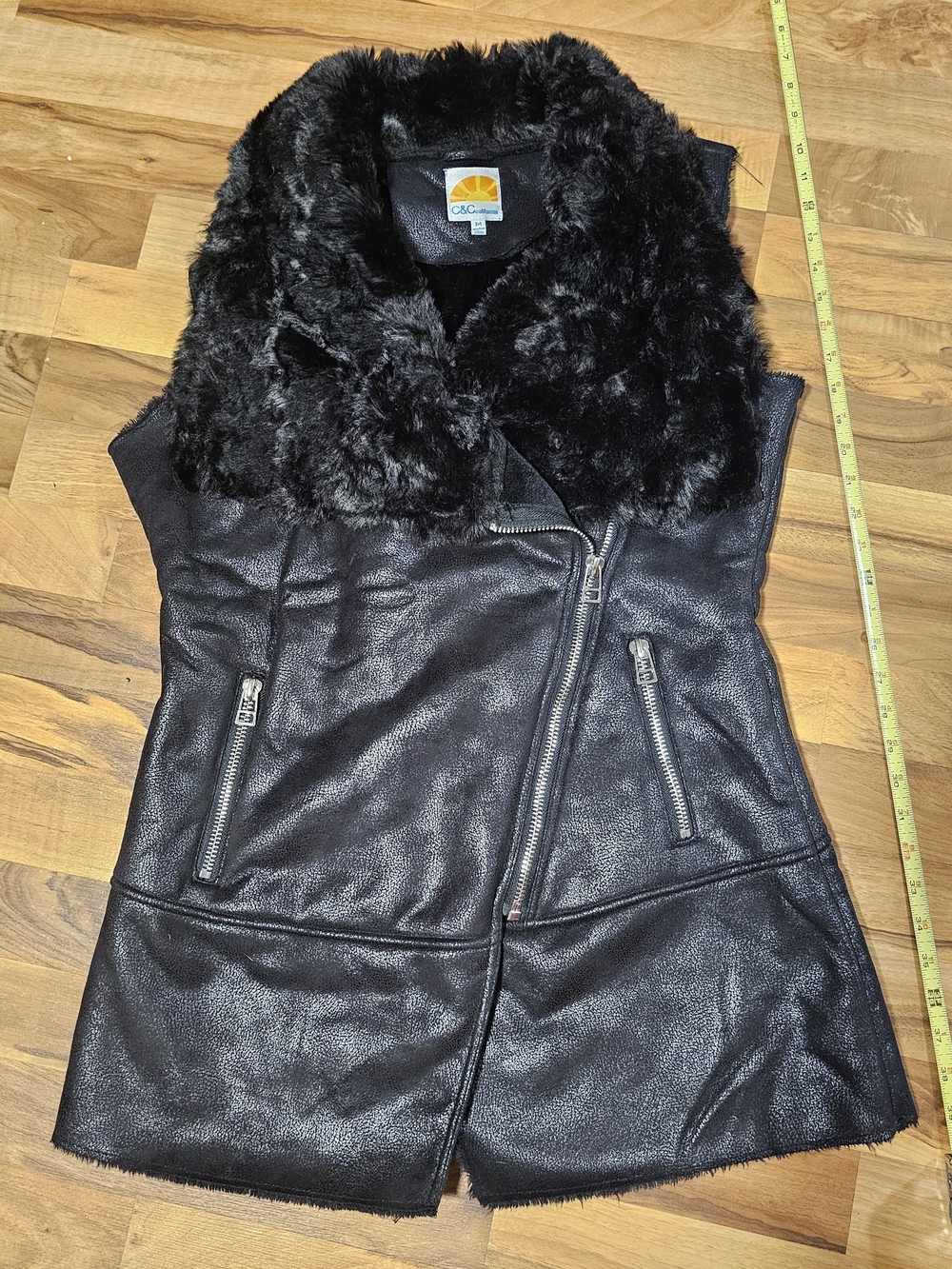 C&C California Black Faux Fur-Trim Moto Vest